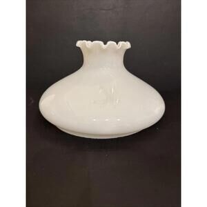 Vintage Opal Glass Oil Kerosene Lamp Ruffled Shade 9 3/4" Fits Aladdin Rayo Lamp